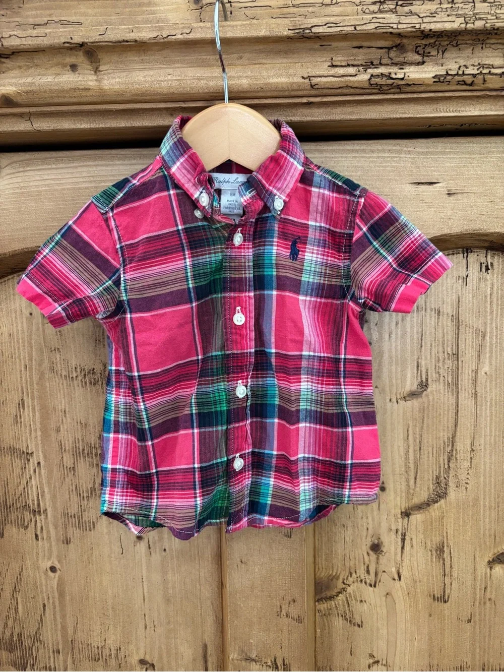 Ralph Lauren Baby Boys Red Plaid Button-Down Shirt Size 6M EUC